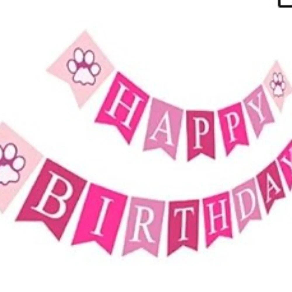 HAPPY BIRTHDAY DOG BANDANA HAT BANNER PARTY SET, PINK